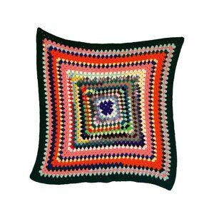 Vintage Handmade Baby Blanket Colorful Crochet Granny Square Lap Throw
